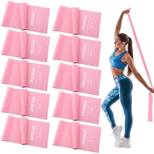 DEEKIN 10 Pcs Resistance Bands Professional Exercise Elastic Bands Latex-Free Yoga Starter Set for Pilates, Physical Therapy, Strength Training, Yoga, Working Out for Women Home Gym(Pink,15 Lbs)