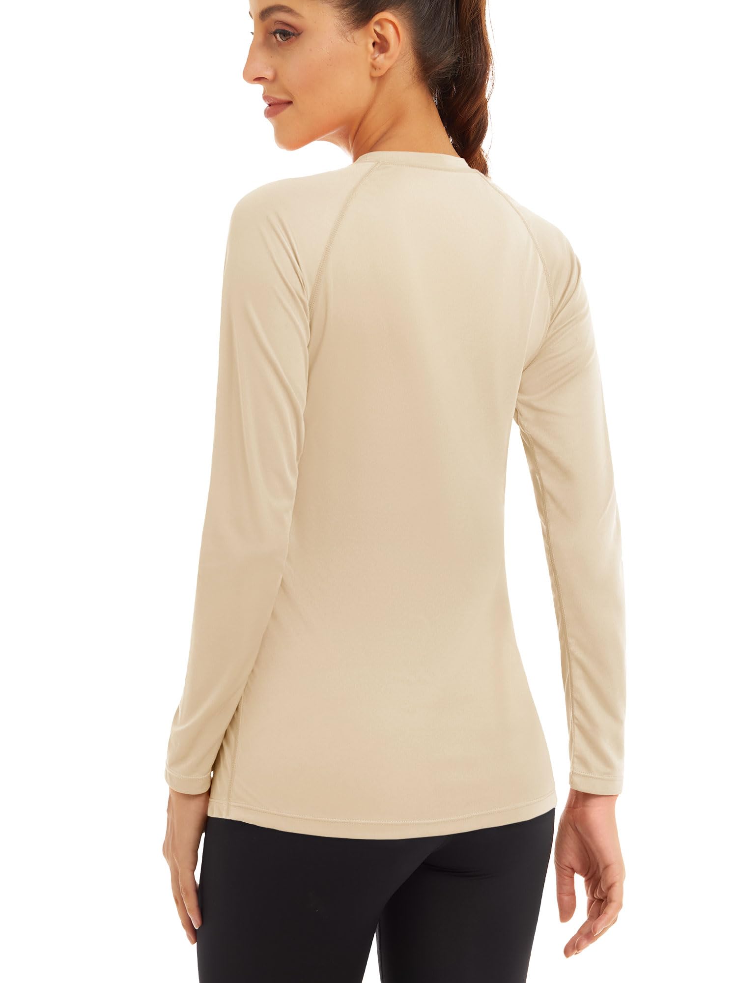 MAGCOMSEN Womens UV Sun Protection Running Shirts Long Sleeve Workout Hiking Shirts Moisture Wicking Shirt Light Apricot
