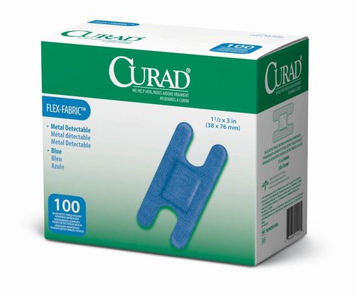 Curad Knuckle Bandages - Woven Blue Detectable, 100-Count for Enhanced Safety and Comfort