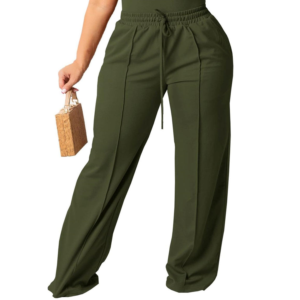 Tycorwd Women's Plus Size Casual Wide Leg Pants High Waisted Drawstring Baggy Sweatpants Elastic Straight Leg Lounge Pants with Pockets Army Green 4XL