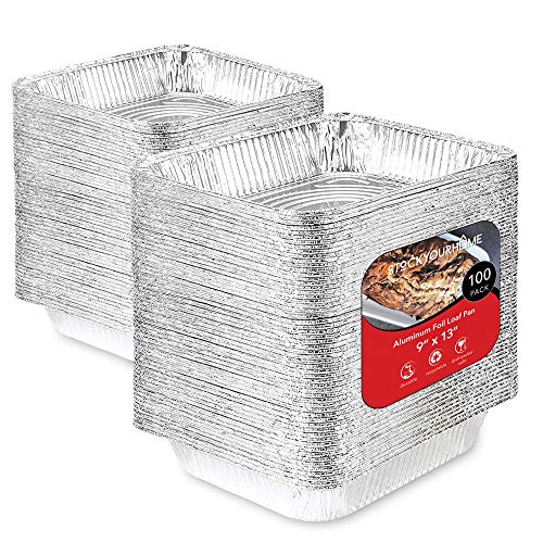 100 Pack Aluminum Foil Baking Pans 9x13 Half Size Deep Steam Table Pans