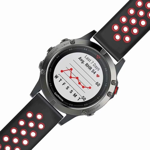 T-BLUER Compatible with Garmin Fenix 5/6 Bands,22mm Silicone Replacement Wristband Bracelet Accessory for Garmin Fenix 6 Pro/5 Plus/Instinct/Forerunner 935/Approach S60/Quatix 5,Black Red