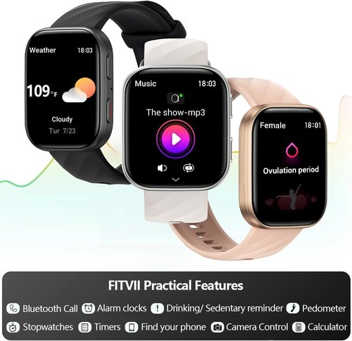 FITVII Health & Fitness Tracker - Smart Watch with 24/7 Heart Rate, Blood Pressure & Sleep Tracking