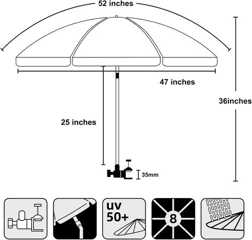 AMMSUN XL Chair Umbrella - Adjustable 47-Inch 360-Degree Swivel | UPF 50+ Portable Blue 2-Pack