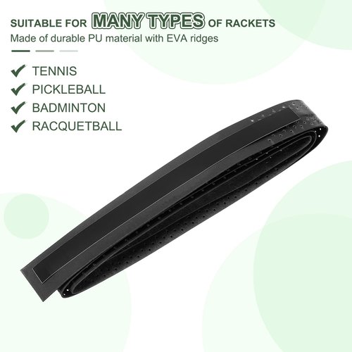 PATIKIL Tennis Racket Grip Tape, 3 Pack PU Racquet Overgrip with Damping Ridges Anti-Slip Absorbent Perforated Handle Grip for Badminton Pickleball Fishing Rod, Black