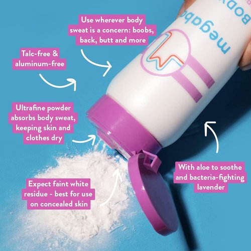 Megababe Body Dust Powder 6 oz & Puff Bundle - Talc-Free, Sweat-Absorbing Solution