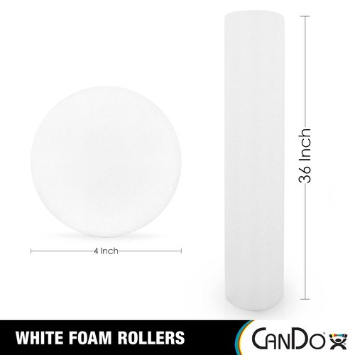 CanDo White PE Foam Rollers - Muscle Recovery & Massage Therapy | 4" x 36" (Pack of 2)