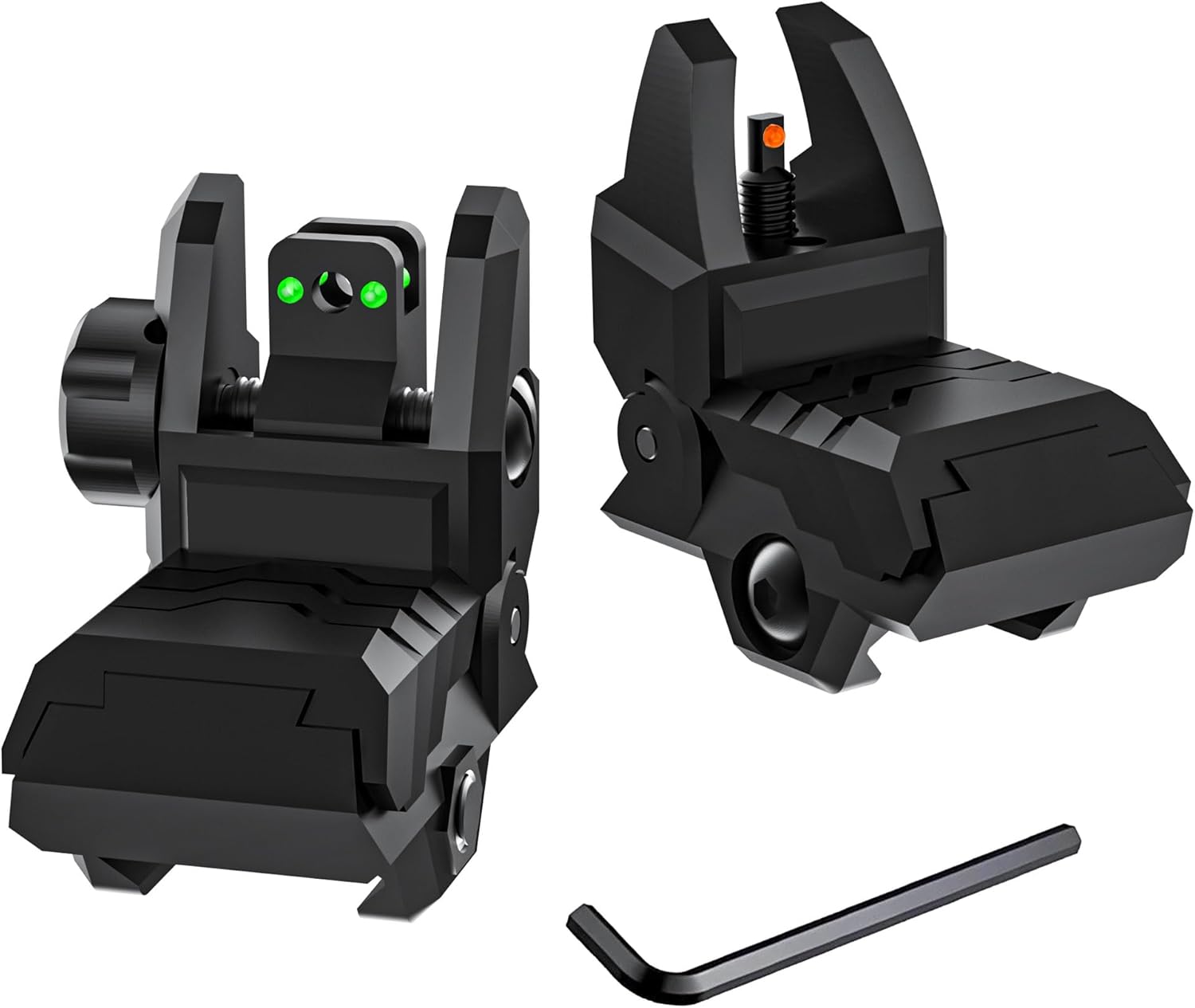 Skiennix Folding Fiber Optic Sights - Flip-Up Front & Rear Backup Sights for Picatinny Rails | Red & Green Dots