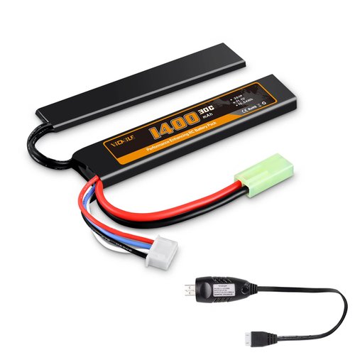 VICMILE 3S Airsoft Battery 11.1V 1400mAh Lipo Battery with Mini Tamiya Plug Rechargeable 30C High Discharge Rate Lipo Battery with Charger Fit for Airsoft Model Guns