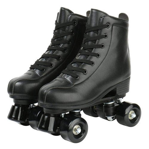 XUDREZ Double-Row Roller Skates for Unisex - PU Leather High-Top Four-Wheel Shiny Skates (Black Wheel, Women's 10.5 / Men's 9)