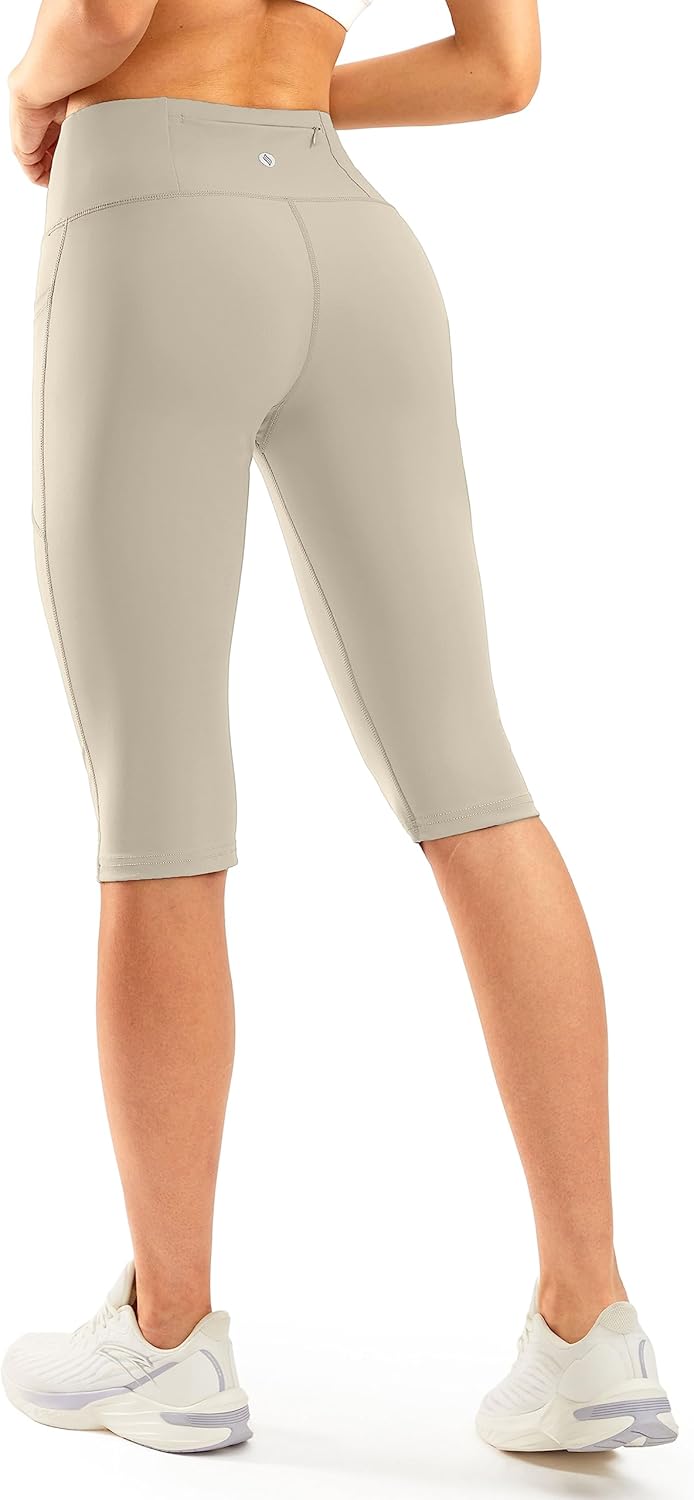 SANTINY Women's High-Waisted Capri Leggings - Knee Length with Pockets for Yoga & Exercise