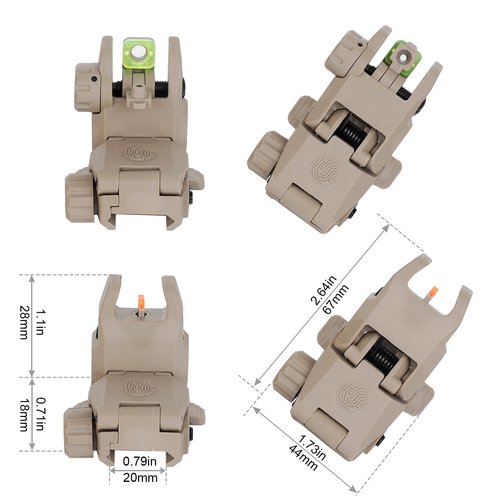 ohhunt Flip Up Sights Polymer Fiber Optic Sights Backup Sight Black for Picatinny (Tan Fiber Optics)