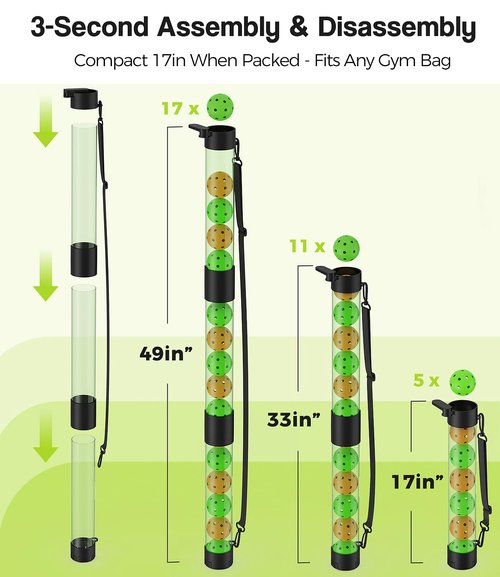 Mibhuvan 17 Balls Pickleball Ball Retriever & Holder with Strap – Adjustable Height Ball Collector, Back Saver for Adults, Kids & Wheelchair Users – Lightweight, Portable, Eco-Friendly (Green)