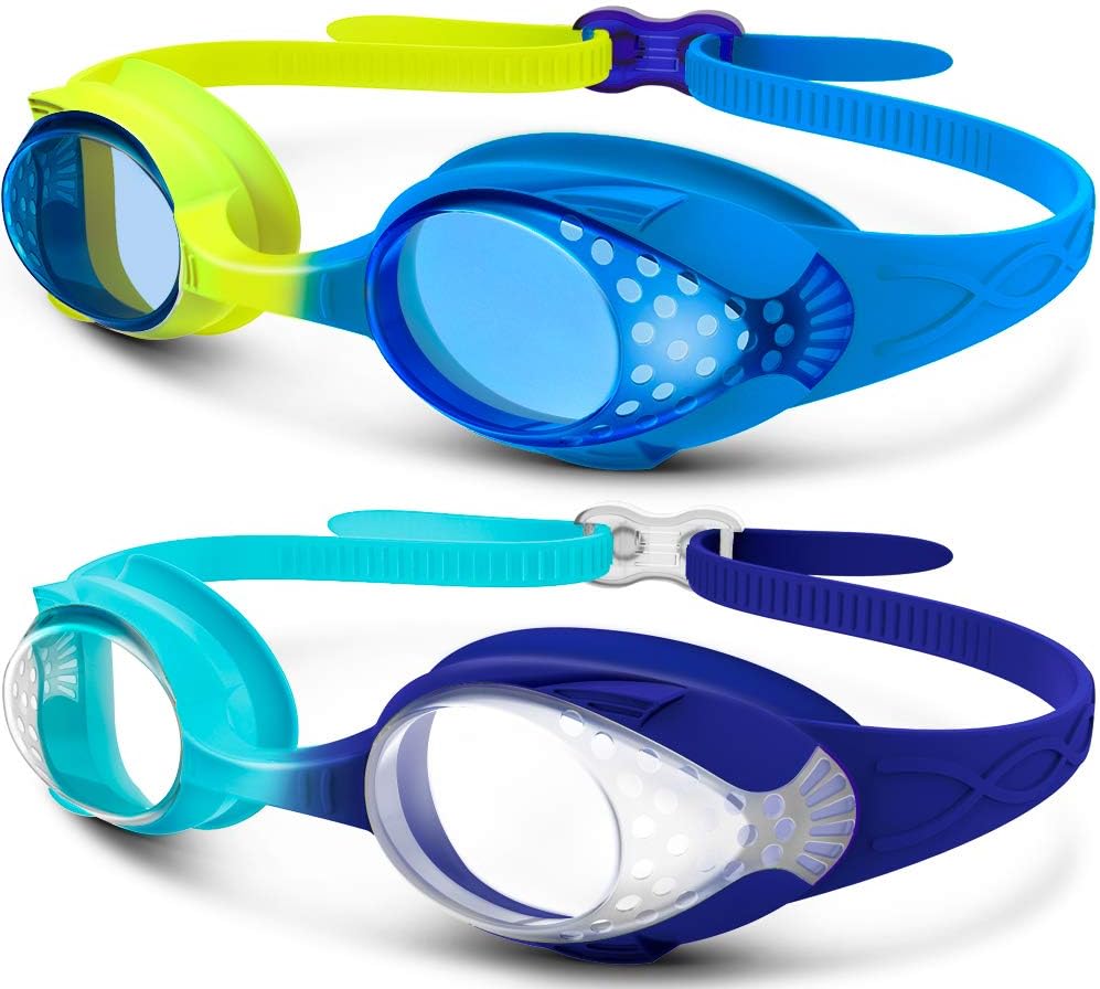 OutdoorMaster Kids Swim Goggles - Quick Adjustable Strap, Comfortable Fit | 2-Pack Set