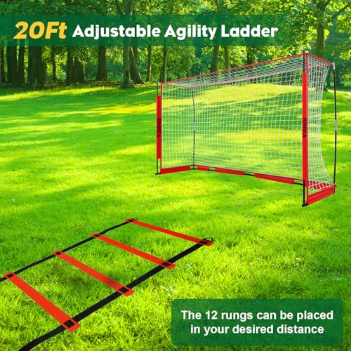 Portable Soccer Goal with Agility Ladder - Red | Collapsible & Easy Setup