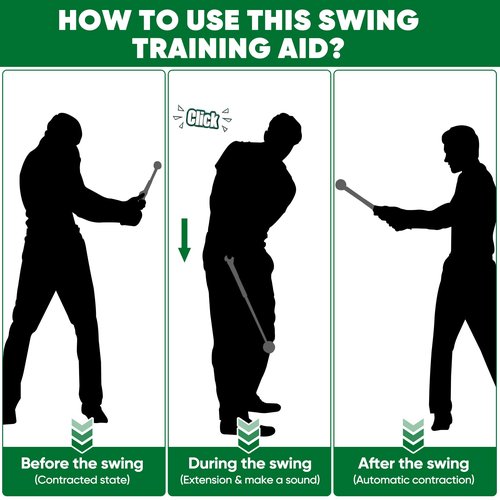 WENTCCION Retractable Golf Swing Trainer, Training Aid with Grip Trainer, Click Feedback for Tempo & Swing Mechanics, Weighted Indoor Practice Stick for Home Office, Gift for Men&Lady Beginners