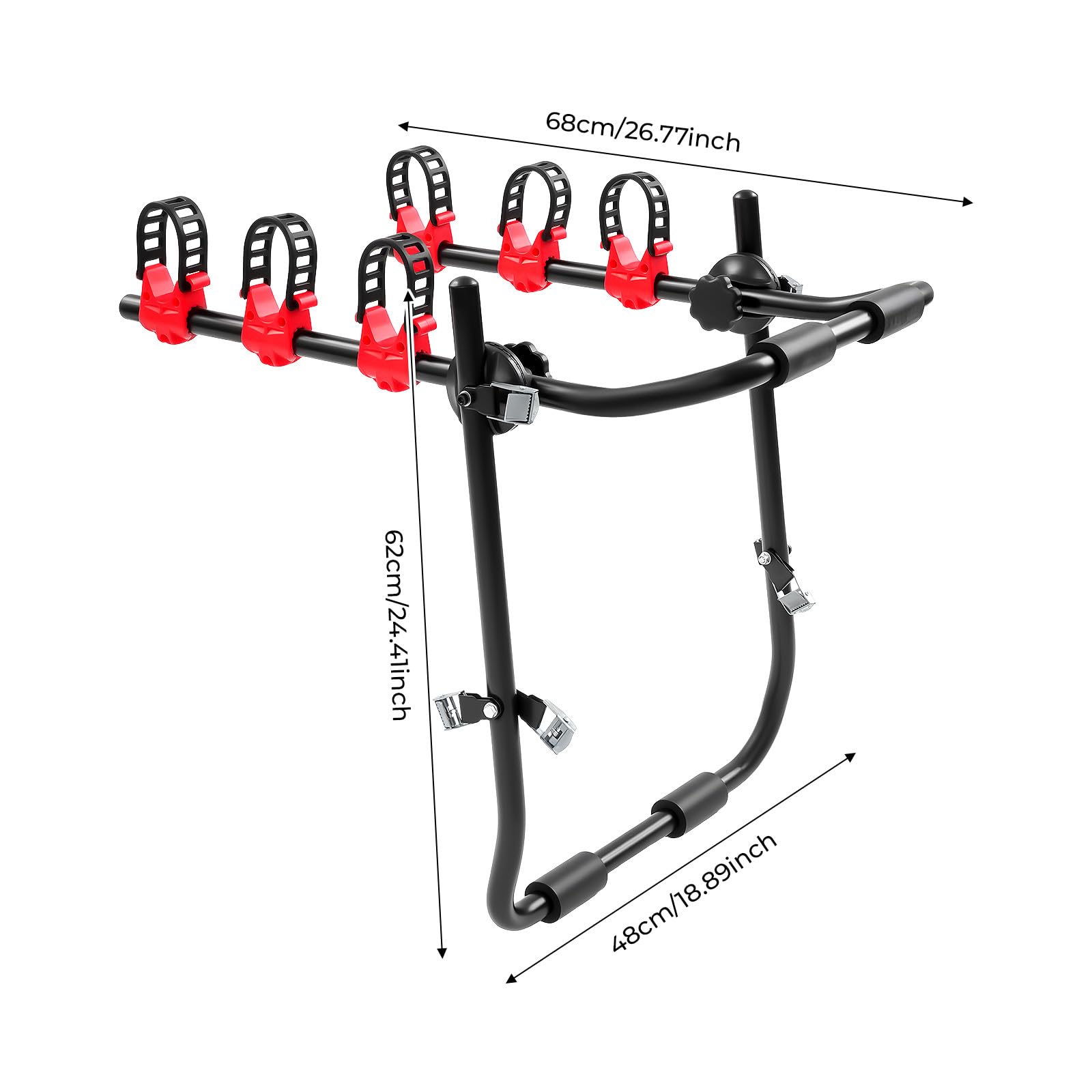 DOONARCES Car Bicycle Rack 3-Bike, Vehicle Trunk Mount Bike Rack F Frame Foldable Bicycle Carrier Holder for Most Cars SUV Sedan Hatchback Minivan, 88lbs Load, Black+Red