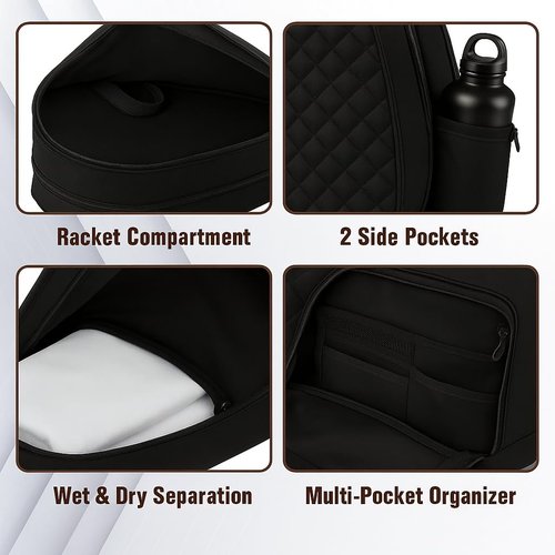 RAREGRAY Premium Tennis Bag – Large Capacity Crossbody Racket Bag for Tennis, Pickleball, Badminton & Squash – Water-Resistant, Lightweight for Women & Men (BLACK)