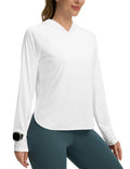 Women's UPF 50+ Sun Shirt with Hoodie SPF Long Sleeve UV Protection Shirts Sun Protection Clothing Hiking Fishing Outdoor Lightweight White L