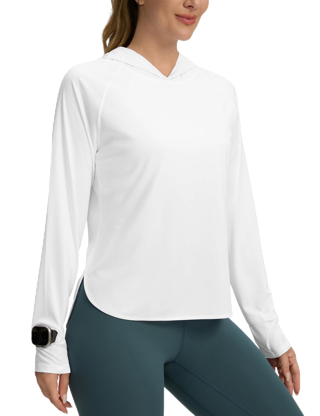 Women's UPF 50+ Sun Shirt with Hoodie SPF Long Sleeve UV Protection Shirts Sun Protection Clothing Hiking Fishing Outdoor Lightweight White L