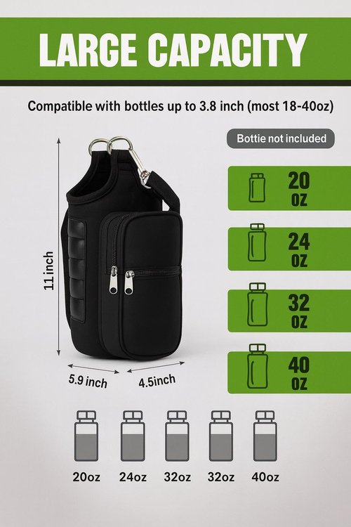 lesofia Magnetic Gym Bag Water Bottle Holder with Phone Pockets & Shoulder Strap,5 Built-in Magnets Gym Bottle Pouch Carrier Sleeve,Magnetic Bag Gym Accessories Organizer for Men Women (Black)