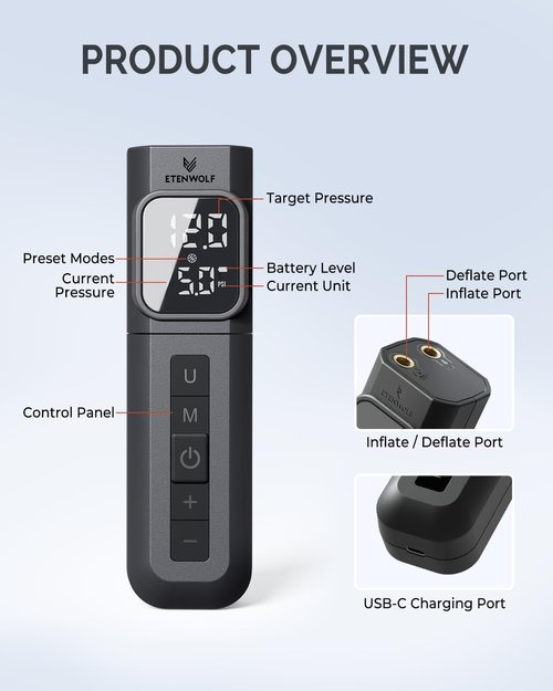 ETENWOLF P200 Electric Ball Pump - Rechargeable with L1 Flashlight | Portable & Efficient