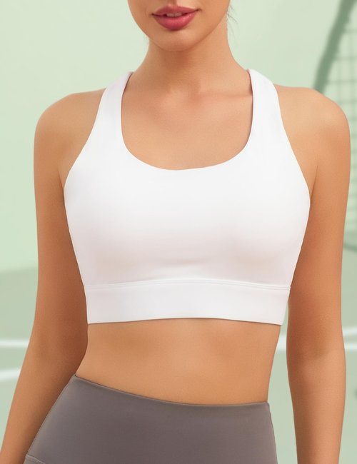 Sports Bras for Women, High Impact Push Up Criss Cross Back Padded Strappy Workout Running Sports Yoga Bras for Women Full Support for Large Bust, White-L