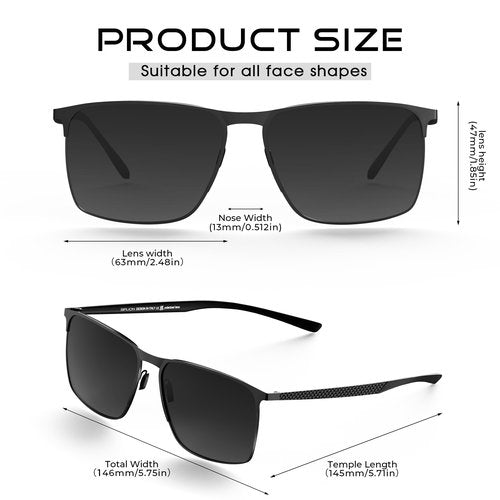 SIPLION Polarized Sunglasses for Men for Driving, UV Protection Carbon Fiber Frame Lightweight 2.0 Lenses for Fishing 8222 Black