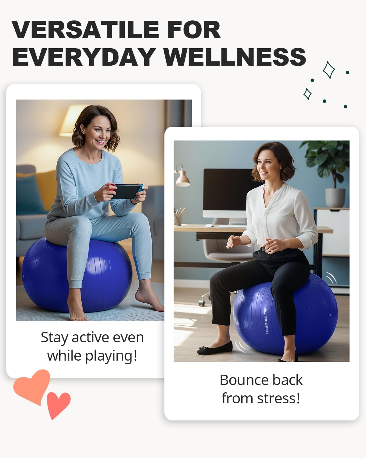 Trideer Exercise Ball - Stability Ball for Yoga, Pilates & Fitness | Home Gym & Office Chair, 5 Sizes Available