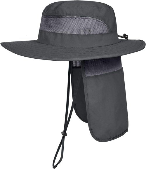 LCZTN Men's Safari Cap - UPF 50+ Sun Protection Wide Brim Fishing Hat with Neck Flap | Ideal for Hiking & Garden Work