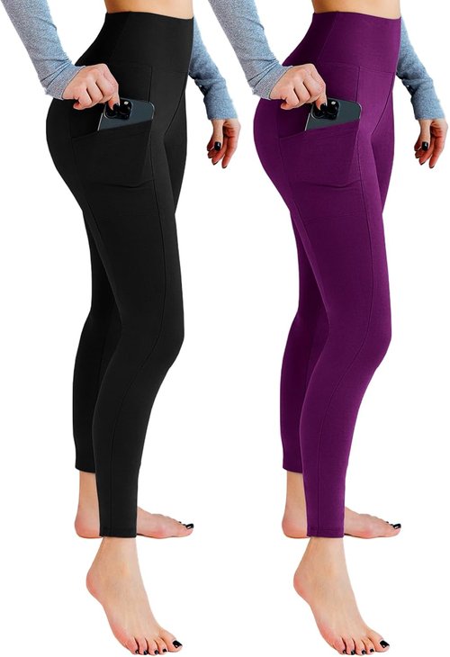 Leafigure High Waisted Leggings for Women - Soft & Comfortable with Pockets | 2 Pack