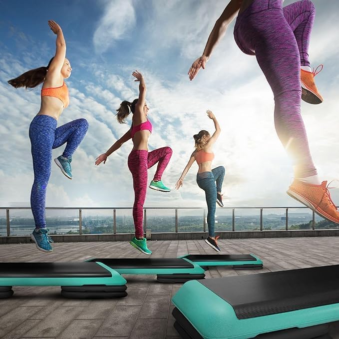Yes4All Adjustable Aerobic Exercise Step Platform - Health Club Size with 4 Risers Included