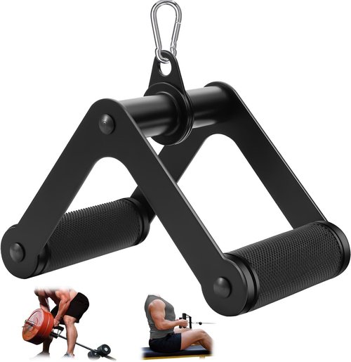 Double D Row Handle - LAT Pulldown Attachment with Comfort Rubber Grip - 1.3 Inch Diameter V Bar for Cable Machines