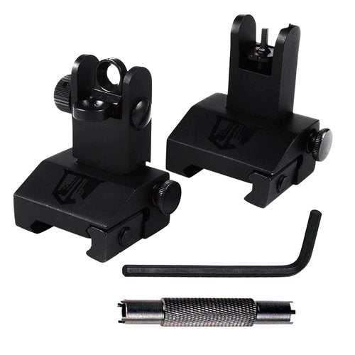 Ozark Armament Flip Up Battle Sights and Front Sight Adjustment Tool Bundle - Heavy Duty Battle Sights with All Metal Construction