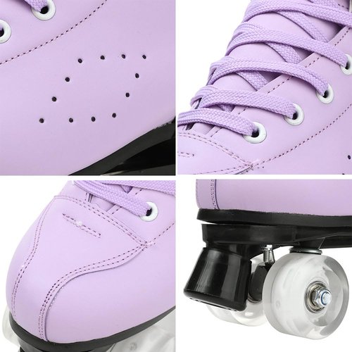 Womens Roller Skates Classic High-top Double-Row Leather Adult Roller Skates Outdoor Four Wheel Double Skates for Girls Unisex 35=US:5