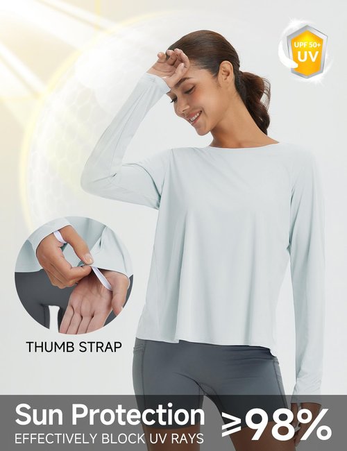 baleaf Women's Running Sun Shirts Long Sleeve UPF 50+ Workout Tops UV Athletic Shirts Split Back Gym SPF Quick Dry Lightweight Breathable Cool Gray L
