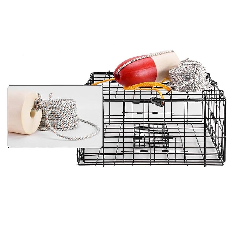 Crab Trap Float and Leaded Core Rope Set - 5/16" Diameter, 100Ft, Red & White Buoy with Harness
