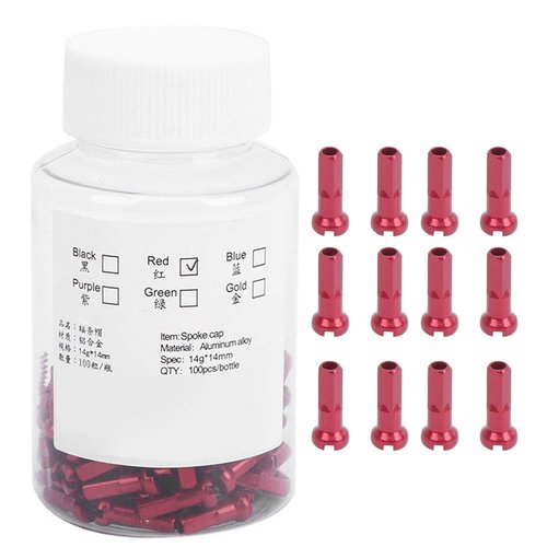 Bike Spoke Nipples, 100 Pcs Aluminum Alloy Bicycle Spoke Cap Bike Spoke Nipples Spoke Cover Cycling Accessory(Red)