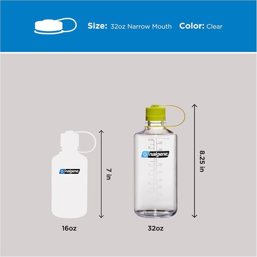 Nalgene 32 oz Narrow Mouth Water Bottle - BPA-Free, Durable & Lightweight for Gym, Office & Travel, Clear