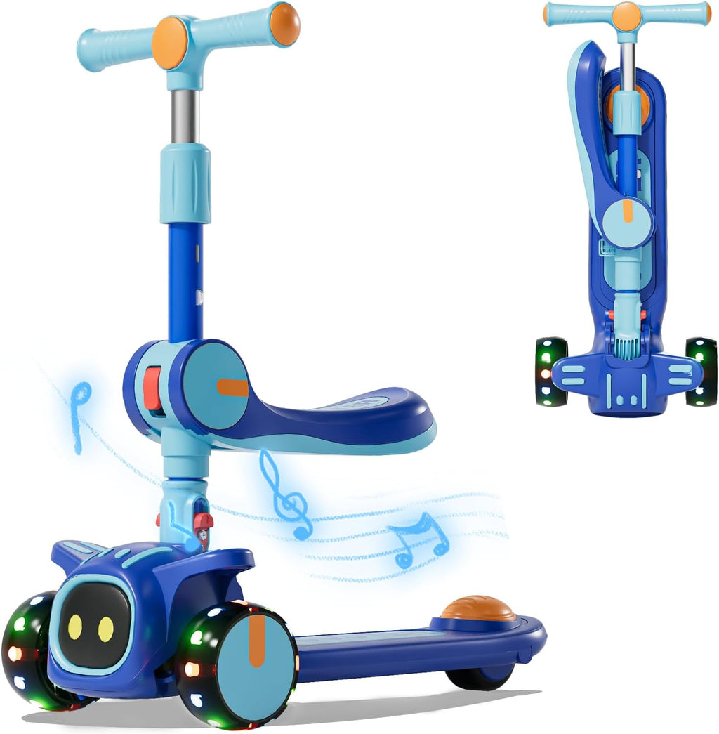 Skiennix 2-in-1 Kids Scooter - Adjustable Height & Seat | Safe 3-Wheel Kick Scooter for Ages 3-8