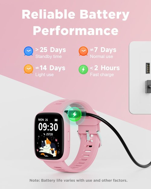 BIGGERFIVE Smart Watch for Kids, 1.8" Fitness Tracker Watch Pedometer, Heart Rate, IP68 Waterproof, Sleep Monitor, Calorie Step Counter, 5 Puzzle Games with/Without APP for Girls Teens 5-16