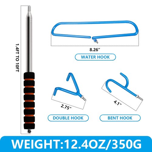 imgokaha Disc Golf Retriever Pole with 3 Hooks Telescopic Disc Golf Tool Golf Discs Retriever for Water Disc Golf Accessories for Outdoor Sports 10FT