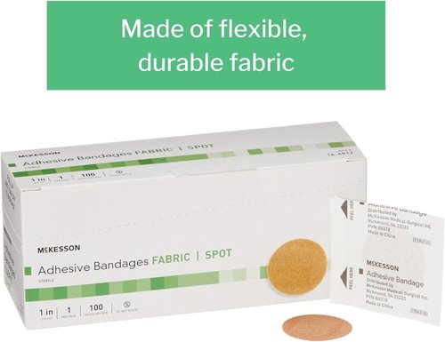 MCKESSON Adhesive Spot Bandage - Performance Fabric, 1" Diameter, Round Tan, Box of 100