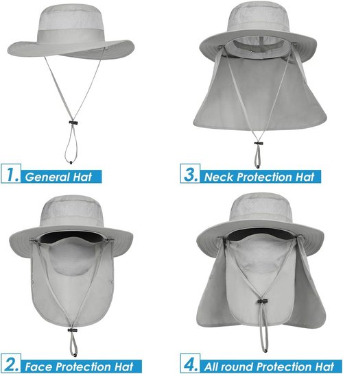 IYEBRAO Mens Outdoor Sun Hat with Face Neck Flap UV Protection Wide Brim Fishing Hat for Hiking Safari Gardening UPF 50+