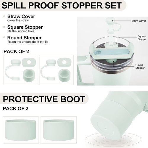 HYZ Silicone Spill Proof Stopper Set - 8 Piece Accessories for Stanley H2.0 Tumblers | Mist Color
