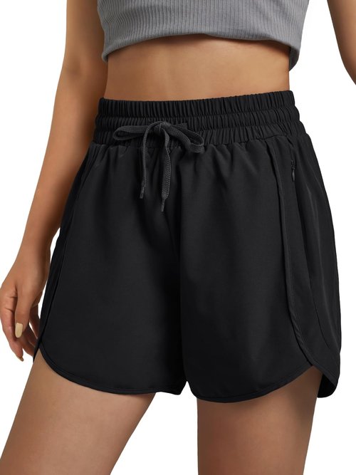3rd hill Women's 5" Athletic Running Shorts Quick Dry Lightweight Workout Gym Shorts with Zipper Pockets UPF 50+ Black M