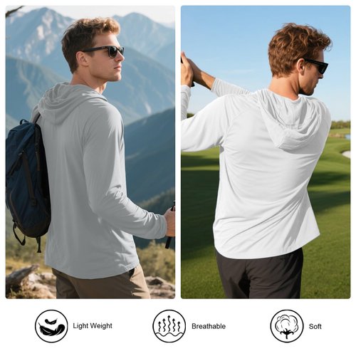 HovSiyla 5 Pack Men's Fishing Shirts Long Sleeve UPF Sun Protection Hoodie Lightweight Hiking Running Swimming Athletic Shirt Black Grey White Navy Red Large