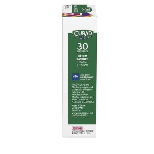 CURAD Pride Bandages, 2 Designs, Plastic, Standard Bandages are .75" x 3", 30 Count (4 Pack)