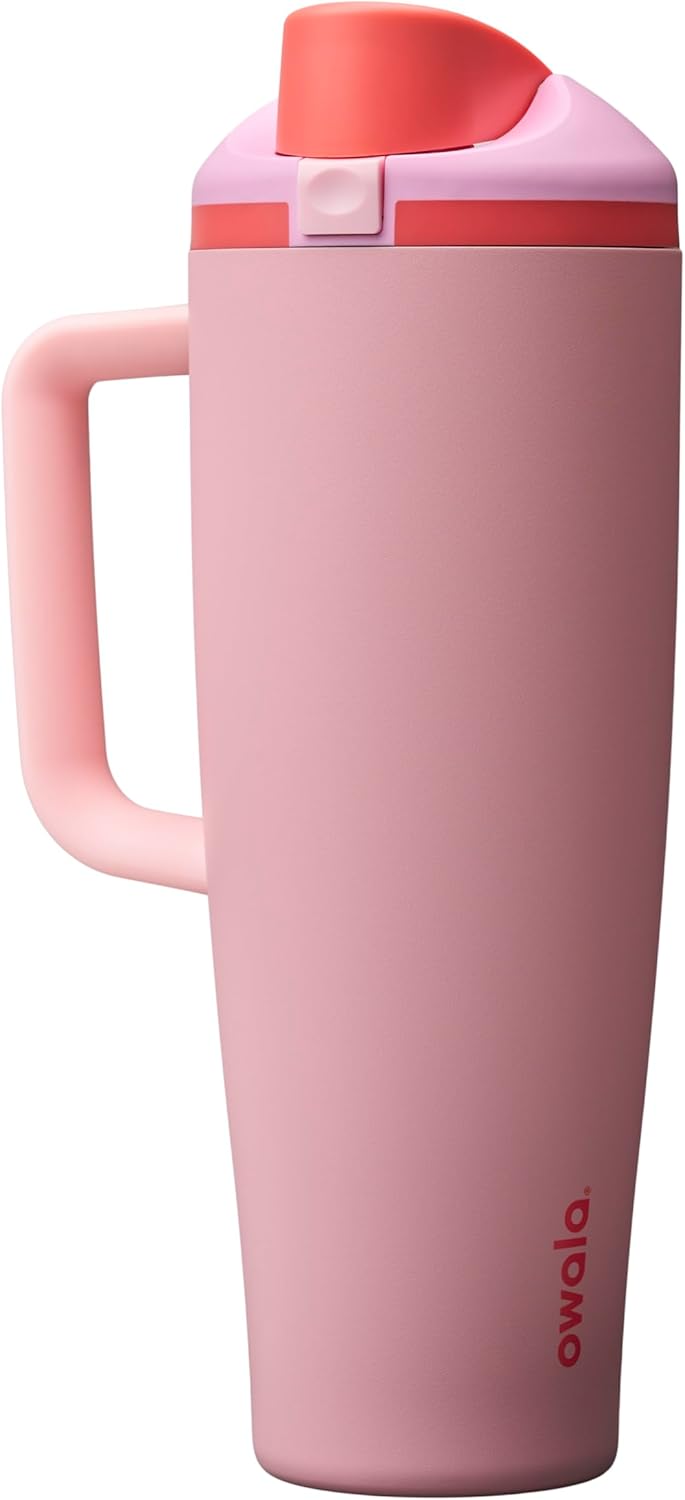 Owala FreeSip Tumbler - Insulated Stainless Steel Water Bottle with Built-In Straw & Handle | 40oz, BPA Free, Leak Proof, Angel Food Cake