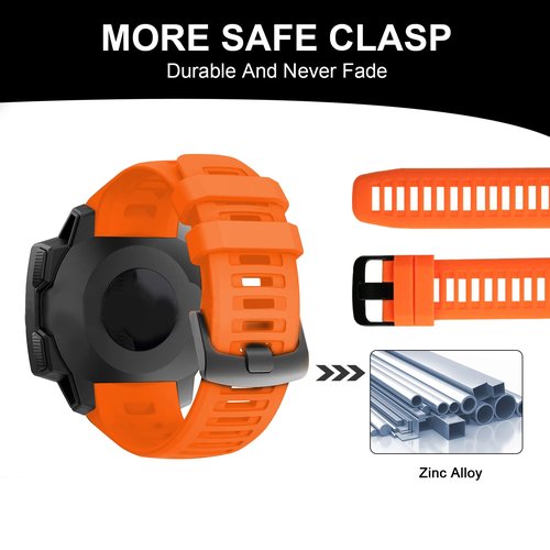 GERSIK Compatible with Garmin Watch Bands, Soft Silicone Strap Sport Wristband Compatible with Garmin Instinct 2/Instinct Esports/Solar/Tide/Tactical GPS Smartwatch, Orange